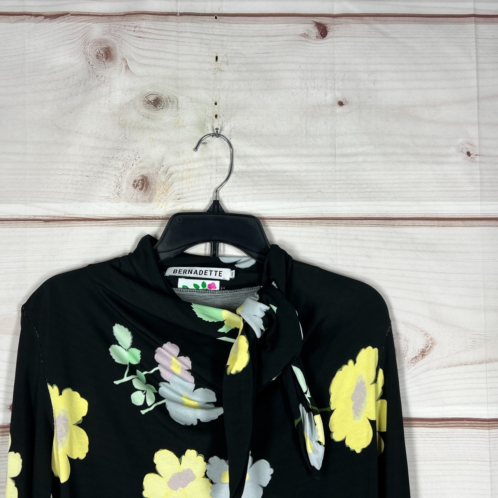 Bernadette Top Womens EU 40 US 8 Black Floral Knit Blouse Tie Neck Long Sleeve - Picture 6 of 13